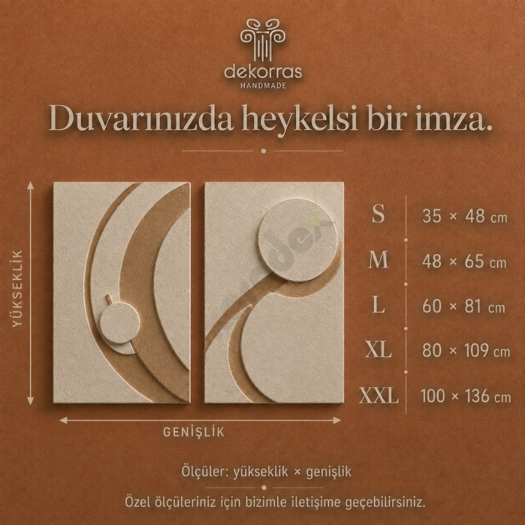 Dekorras DKR-122 Krem Daire ve Kavisli Kabartmalı İkili 3D Tablo