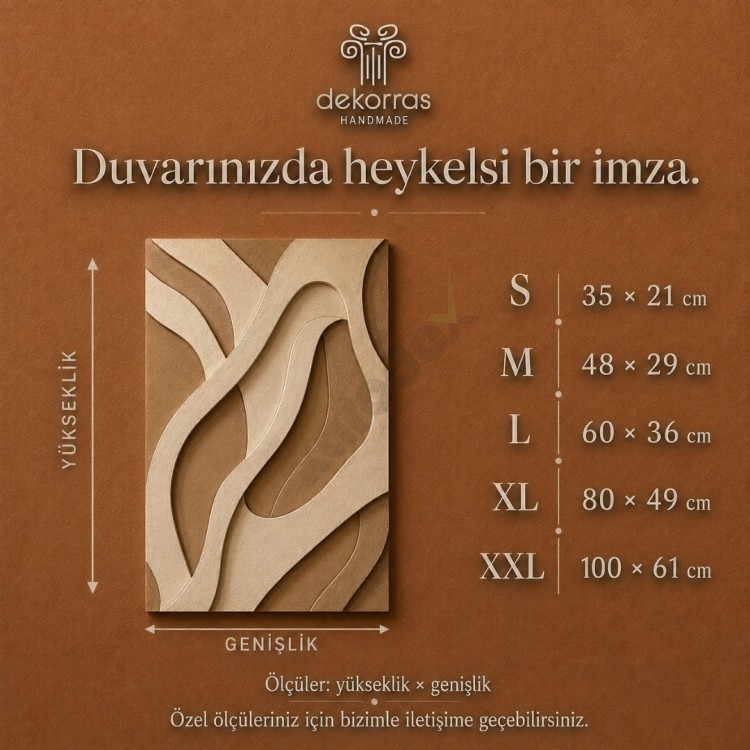 Dekorras DKR-124 Bej Katmanlı Dalga Formlu Kabartmalı 3D Tablo