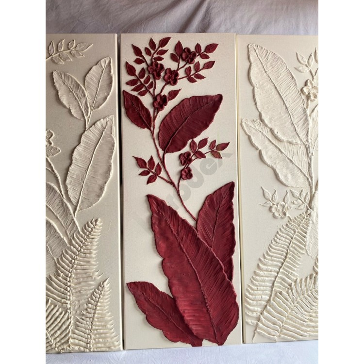 Dekorras DKR-150 Bordo Krem Botanik Kabartmalı Üçlü 3D Tablo Dekorras DKR-150 Bordo Krem Botanik Kabartmalı Üçlü 3D Tablo
