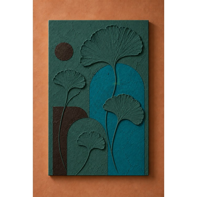 Dekorras DKR-166 Ginkgo Yapraklı Kemer Desenli Kabartmalı 3D Tablo