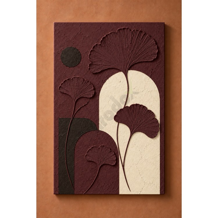 Dekorras DKR-166 Ginkgo Yapraklı Kemer Desenli Kabartmalı 3D Tablo