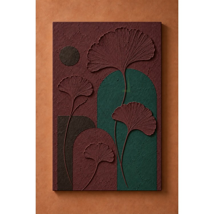 Dekorras DKR-166 Ginkgo Yapraklı Kemer Desenli Kabartmalı 3D Tablo