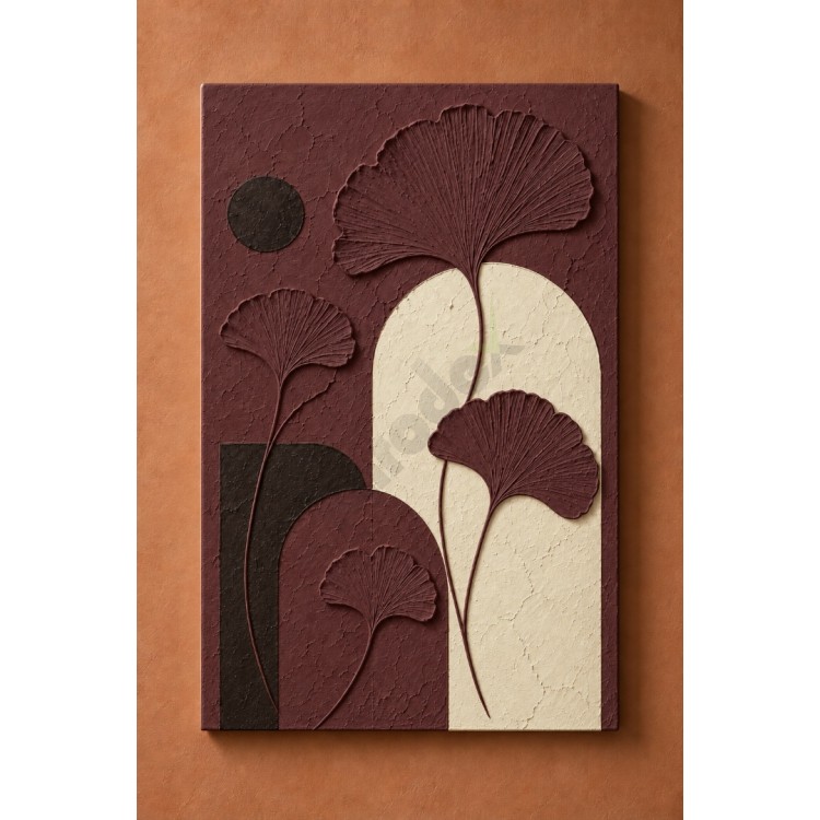 Dekorras DKR-166 Ginkgo Yapraklı Kemer Desenli Kabartmalı 3D Tablo