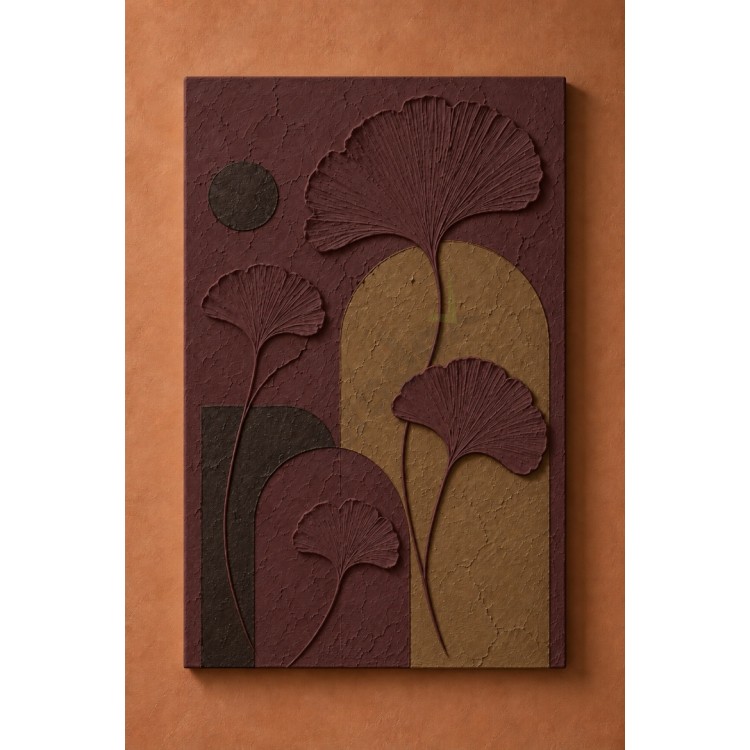 Dekorras DKR-166 Ginkgo Yapraklı Kemer Desenli Kabartmalı 3D Tablo